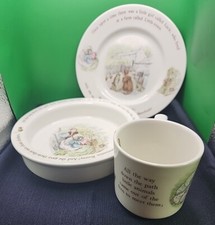 Beatrix Potter Mrs Tiggy-Winkle 3 pc Nursery Set Plate Cup Bowl, Vtg. wedgewood