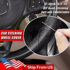 Black Car Steering Wheel Pu Leather Cover Breathable Anti- Slip Wrap Diy Stitch