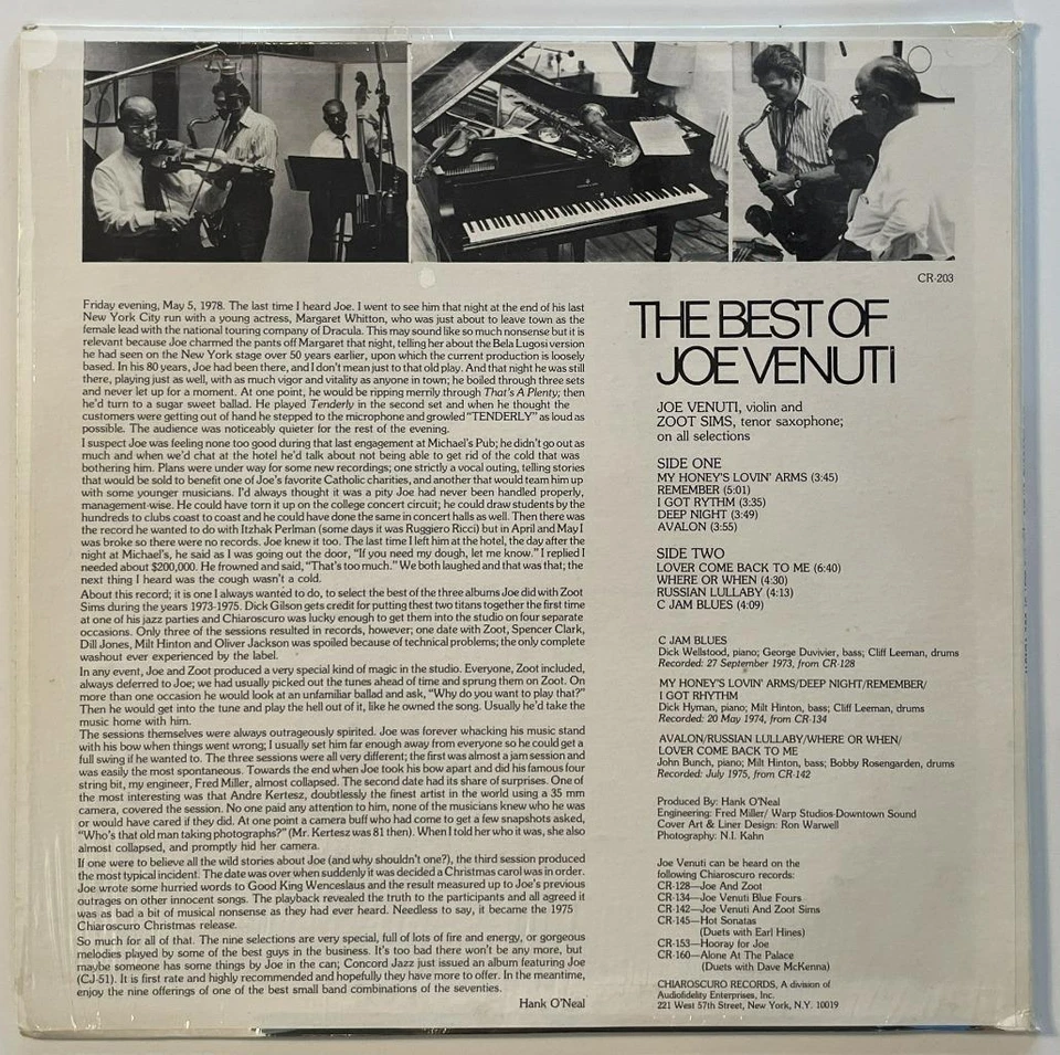 Joe Venuti The Best of Joe Venuti LP Chiaroscuro Jazz (1977) vg++ Zoot Sims Foto 2 de 3