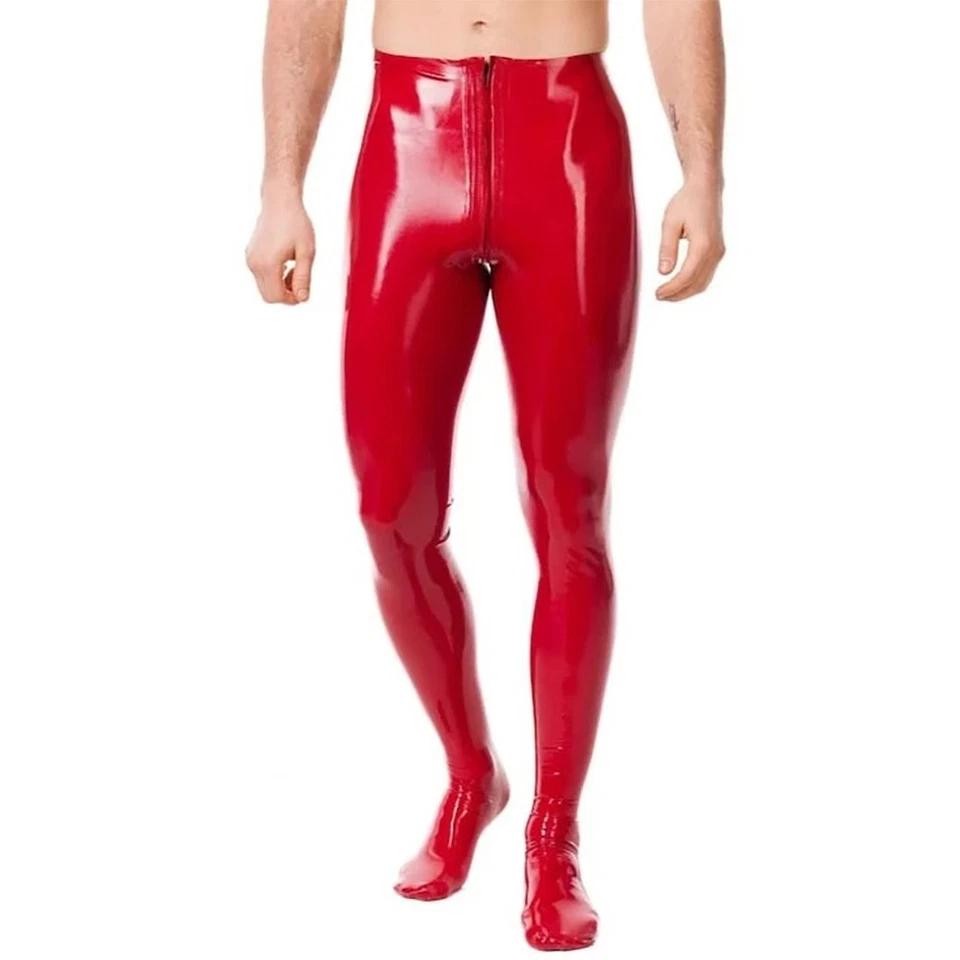 Men's Latex Gummi Leggings Trouserse High Waist With Socks Two Way Zip 0.4mm - Image 3 of 4