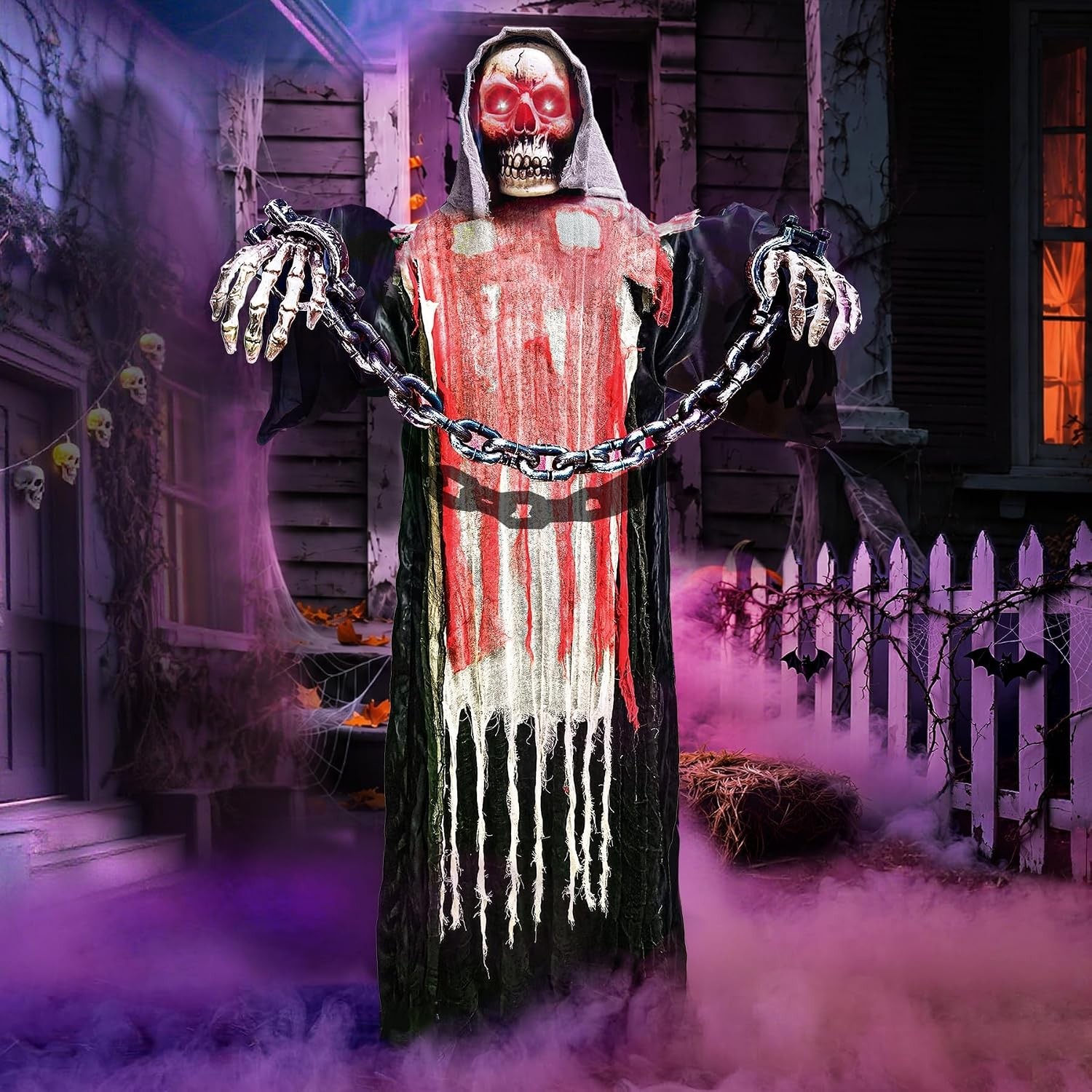 Life-Size 6 Ft Grim Reaper with Creepy Sounds - Frightening Outdoor ...