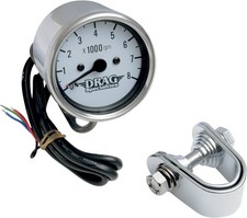 Drag Specialties 2.45in. Mini Electronic 8000 Rpm Tachometer - White Face With B Drag Specialties 2.45in. Mini Electronic 8000 Rpm Tachometer - White Face With B