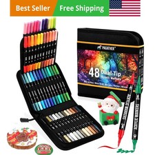 48 Colors Acrylic Paint Markers, Dual Tip with Fine Tip and Brush Tip Pens fo...