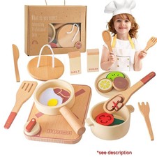 Wooden 17pcs Kids Play Kitchen Pot Set smartwo Children Cooking Accessories (3+)