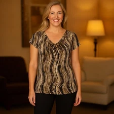 Chico's Easywear Top Women's Sz 3 (XL) Liquid Knit Gauze Cap Sleeve