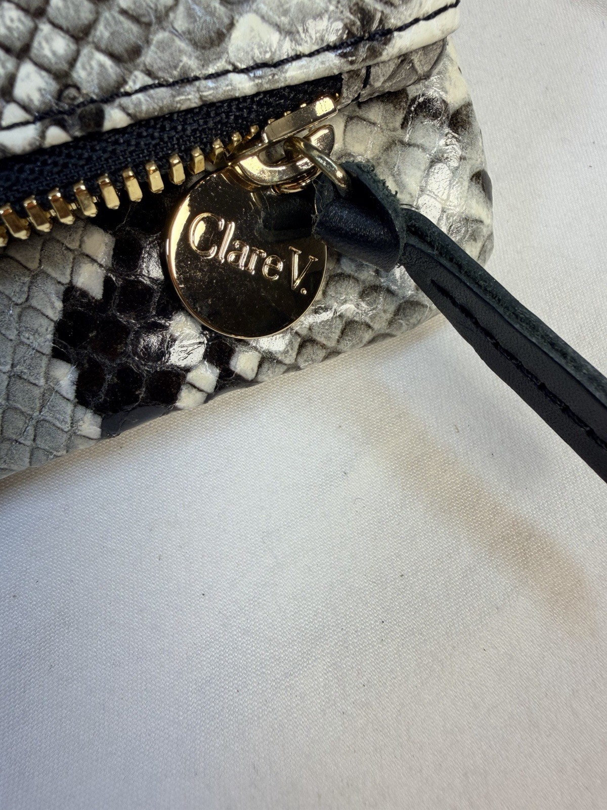 Claire V Python Print Foldover Leather Clutch Red… - image 2