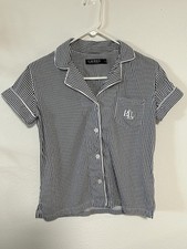 Lauren Ralph Lauren Women's Pajama Top S Blue White Striped Short Sleeves Soft