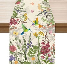 Wildflowers Grass Hummingbirds Spring Table Runner Summer Table Decoration fo...