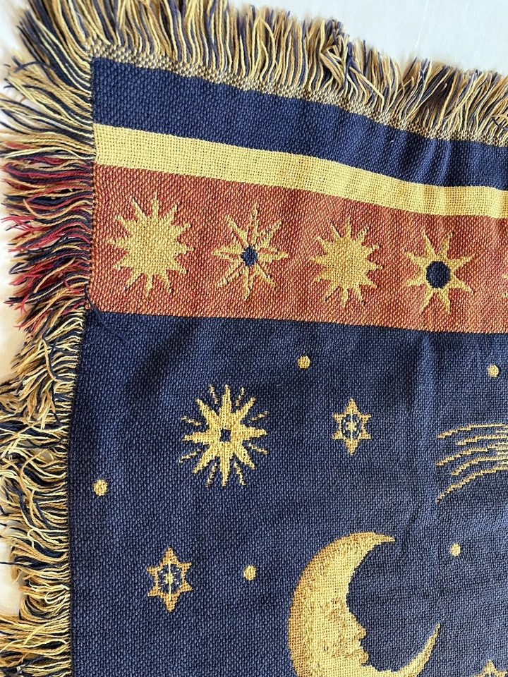 Vintage 90s Celestial Sun Moon & Stars Throw Blanket Tapestry Cosmos Whimsigoth - Image 3 of 4