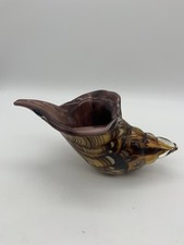 Blown Glass Conch Shell, Tiger Striped Sea Shell Blown Glass Sculpture
