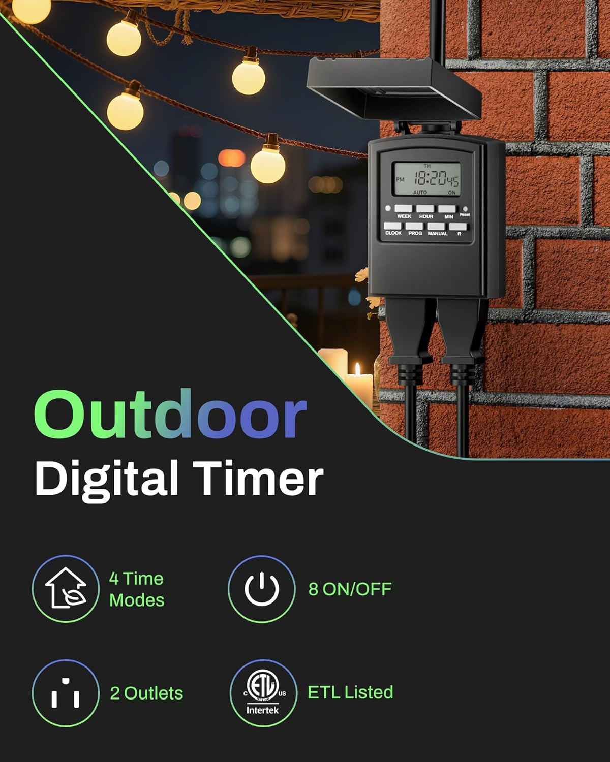 7 Day Outdoor Heavy Duty Digital Programmable Timer, Outdoor Timer Outlet Waterp