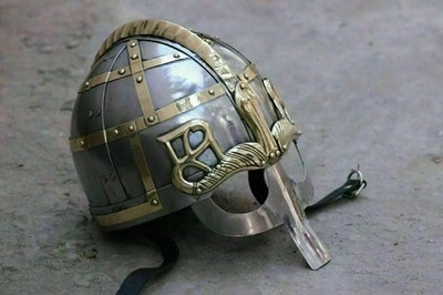 Medieval Viking Vendel Helmet 18 Ga Metal & Brass Accent Nasal Armor Helmet