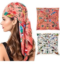2 PCS Head Scarf for Women- 35" Square Silk Like Head Scarf,Hair Scarf Bandanas