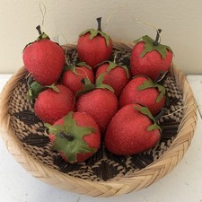 10 Vintage Glittery Sugared Strawberry Christmas Ornaments Gold String 2”