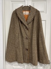 VTG 1960s Pendleton 100 Virgin Wool Tweed Boucle Button Cape Jacket Fringe O/S