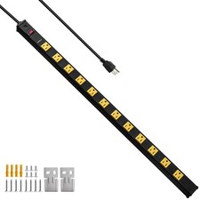 12Outlet Heavy Duty Metal Workshop Power Strip 1020J Surge W/ 15 FT Cord