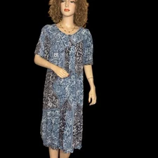 Go Softly Patio Dress Blue Paisley Rayon Print House Hostess Dress Sz M