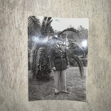 1942 Handsome WWII American Soldier Officer Vtg Snapshot Photo Island Foliage