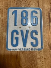 RARE 1985 GERMAN BIKE MOPED  MOTORCYCLE LICENSE PLATE 186 GVS FREE SHIPPING