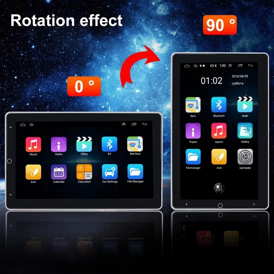 10.1 inch 2 Din Rotatable Car Radio Player Android Stereo GPS BT Carplay Android - Immagine 2 di 4