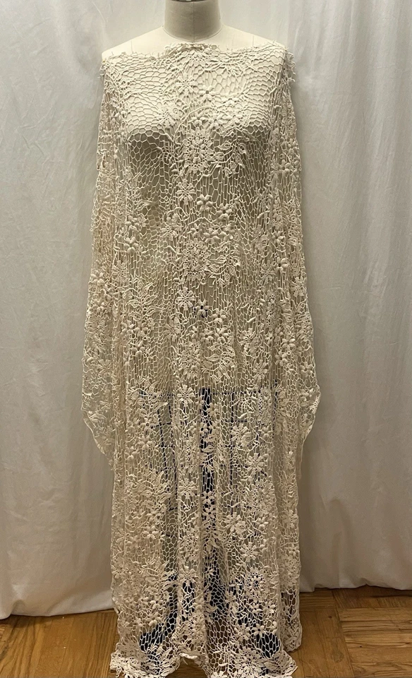 100% Cotton Embroidered Guipure Lace  Off-White Fabric Yards 1.25 Long 54" Wide - Image 3 of 4