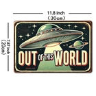 Vintage UFO Tin Metal Sign Wall Art Retro Out of This World 8x12