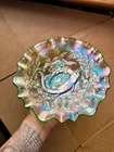 Super Green Millersburg Carnival Glass Trout & Fly Pattern Bowl BUY IT NOW!!!
