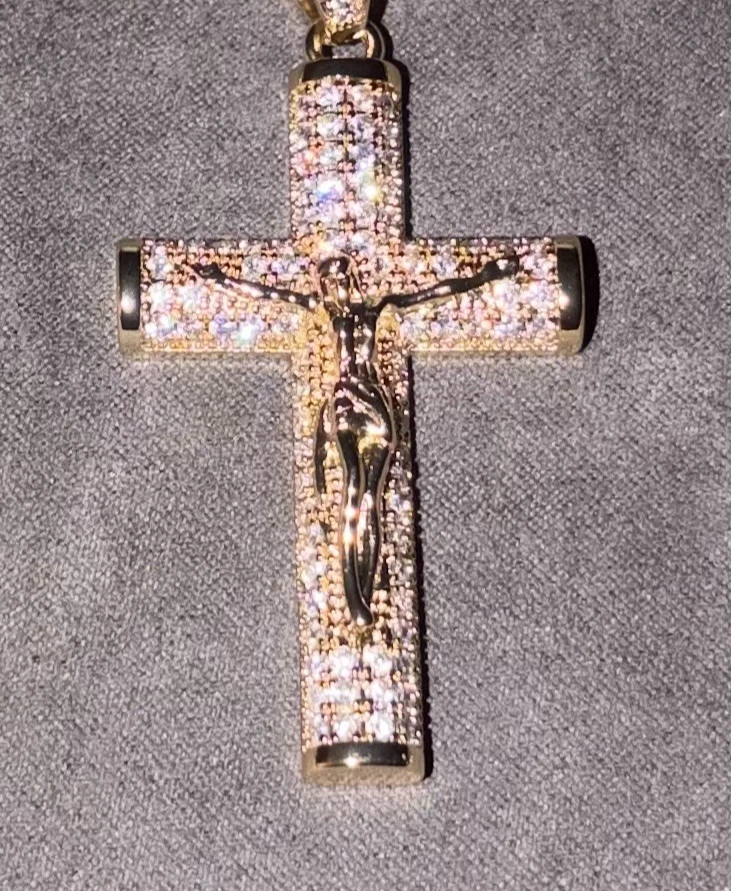 Collana Con Croce In Placcato Oro 18 Carati Per Donna – Pendente Cristiano Con Catena Lunga 40+6 Cm, Regalo Natale