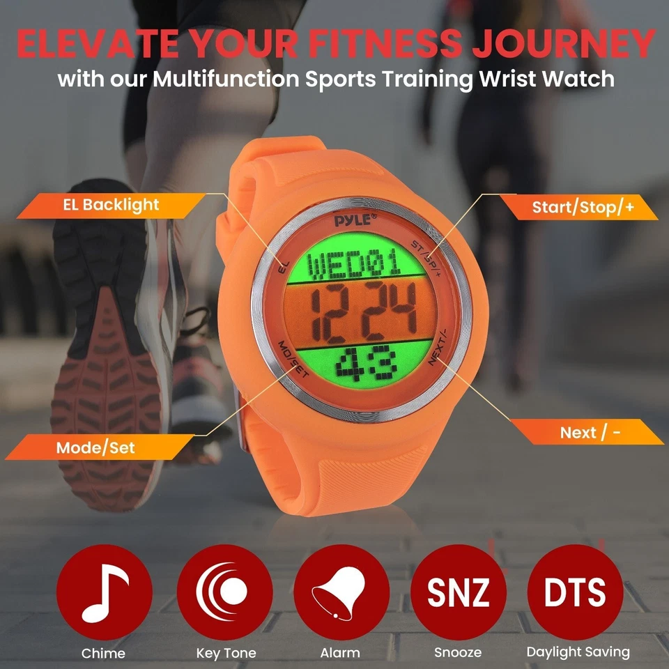 Pyle Sport Multifunción Entrenamiento Reloj Podómetro Cronómetro Temporizador - Naranja Foto 2 de 4