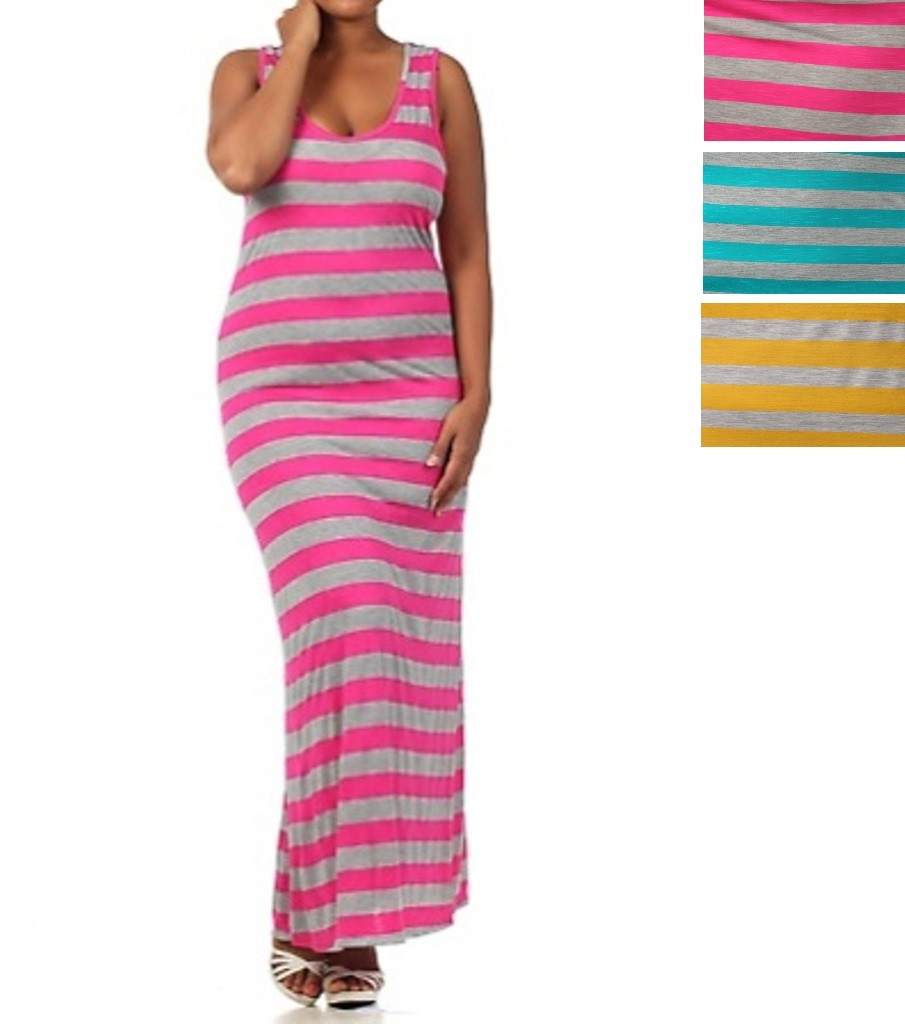 women dress maxi long striped form fitting sleeveless sundress XL | eBay