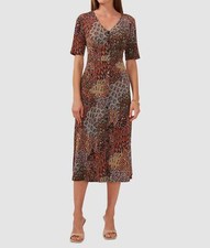 MSK Women's Brown Printed V-Neck Button-Front Short Sleeve A-Line Dress Size M