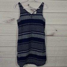 Loft Linen Blend Tank Dress Womens Size XS Blue Stripe Sleeveless.