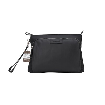 480 Testoni Bologna Schwarze Karibu Kalb + Stoff Hand Clutch Tasche + Griff