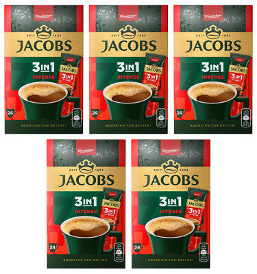 5 JACOBS INTENSE 3in1 Instant Coffee 24 Sticks Boxes 266g 9.38oz