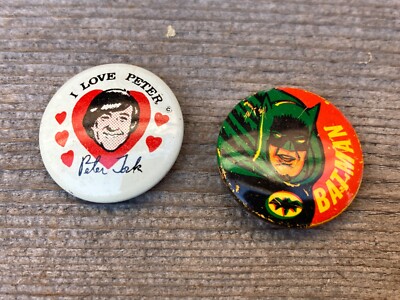 VTG 1967 I LOVE PETER MONKEES PETER TORK & BATMAN GREEN COWL PINBACK BUTTON LOT