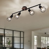 Spotleiste Deckenleuchte Spotlampe 4-Flammig E14 Holz Braun KäFig Metall Schwarz