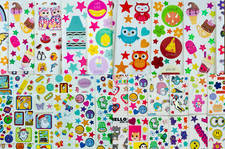 BULK fun sticker lot OVER 150 colorful designs shapes sizes for all occasions