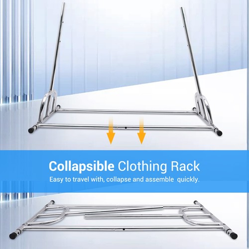 Rolling Garment Rack Heavy Duty Collapsible Clothing Clothes Rack Chrome Wheels - Picture 48 of 73