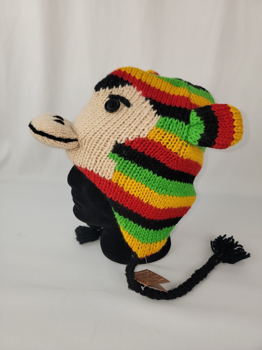 NWT Yak n Yeti Beanie Hat Wool Nepal Monkey Multicolor Ear Flaps