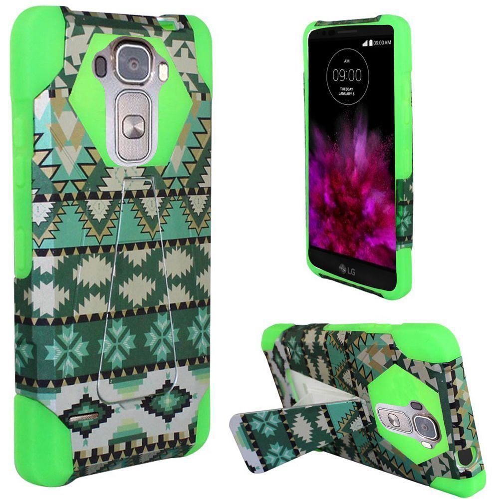 For LG G Flex Design Hybrid Kickstand Mint Green Aztec+Neon