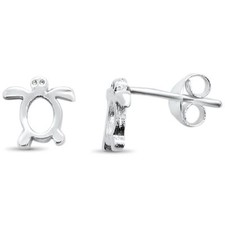 Plain Turtle Design Stud .925 Sterling Silver Earrings