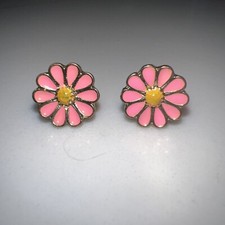 Pink Metal Flower Stud With Yellow Center Pierced Earrings