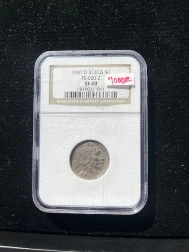 1937 D Buffalo Nickel- FS-020.2- XF 40- NGC 3 Legged!