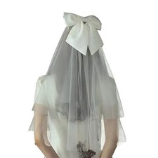 White veil with Pearl and Bow for Bride WeddingBride Headband veil Bacheloret...