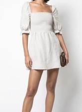 Reformation Womens Size XS Cerise Linen Beige Puff Sleeve Mini Dress EUC!