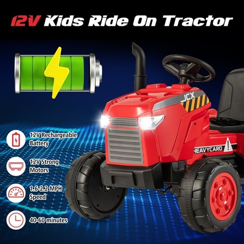 12V Battery Kids Ride On Tractor Toy Remote Control & Detachable Storage Trailer - Picture 9 of 12