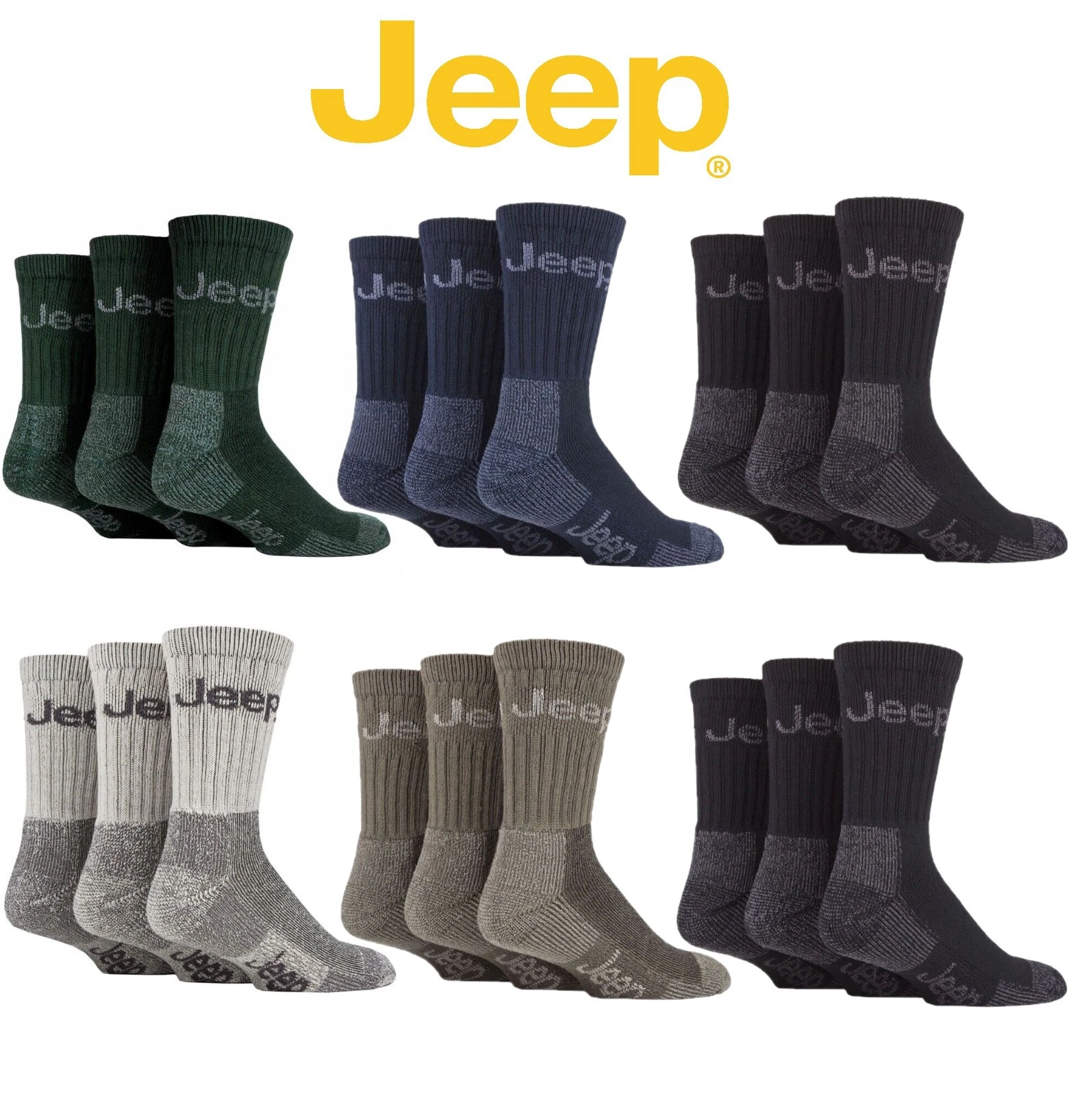 Mens Boot Socks Jeep Luxury Terrain Plain Cotton in 6 Pair Multipack for Walking
Opens in a new wind