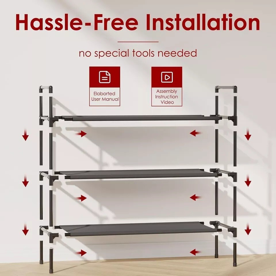 Shoe Rack with Non-Woven Fabric - X-Large Organizer, X-Large, Black 