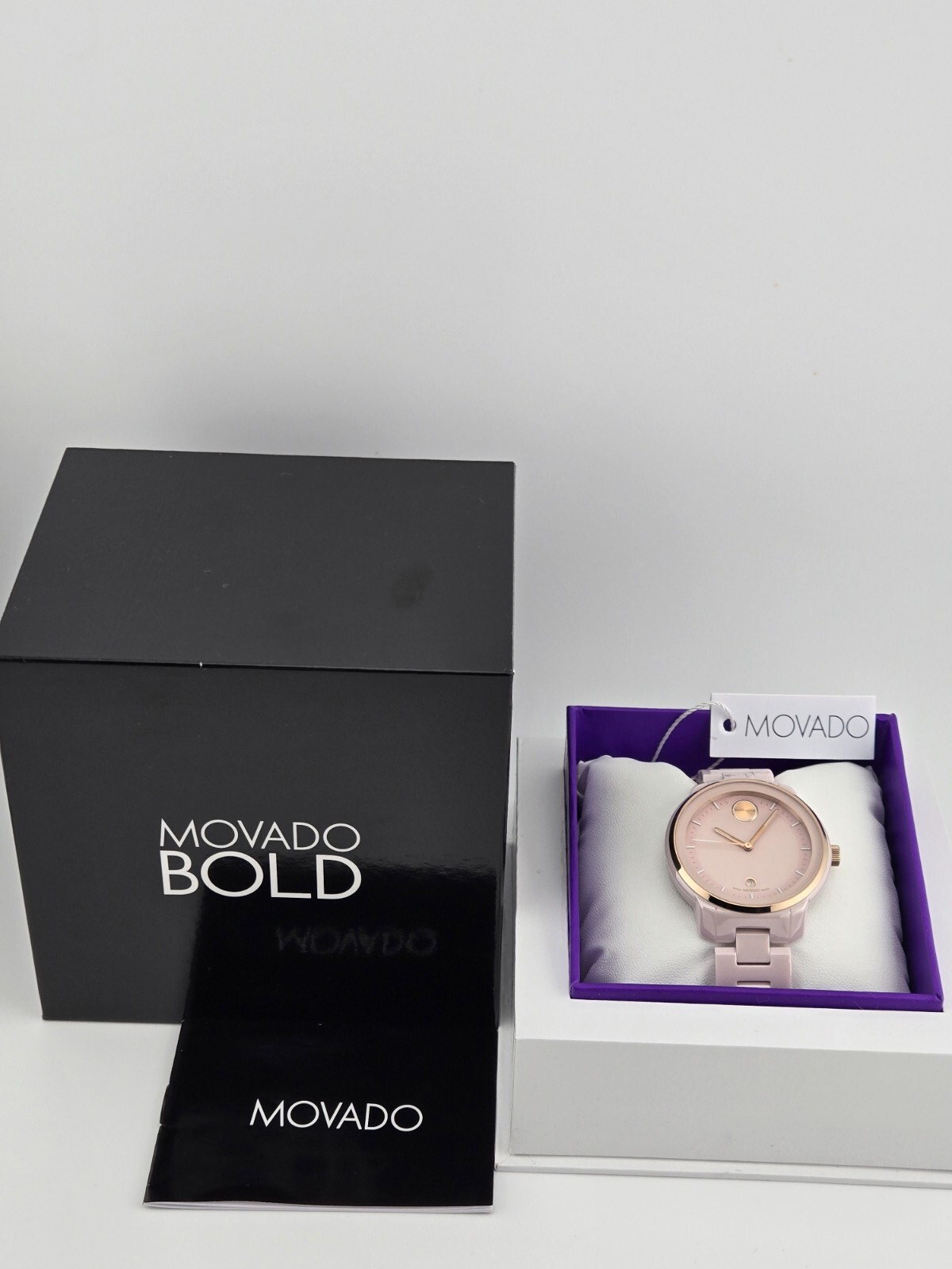 $895 MSRP | Movado Bold Verso Women's Blush Dial Ceramic Swiss Watch - 3600935