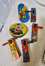 6 Vtg Childs toy Noisemaker Tin Rattle